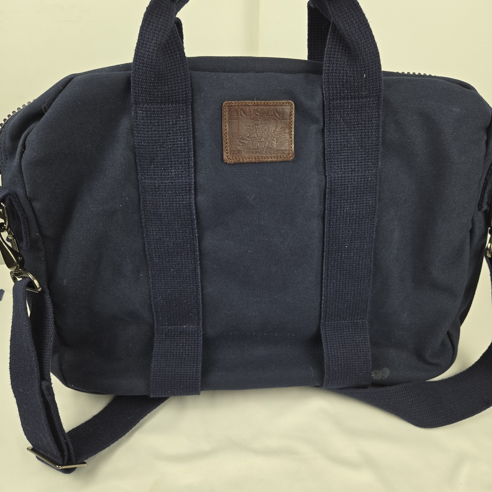 90s Vintage Blue Lands End Messenger cross body Bag With Strap - Picture 11 of 11